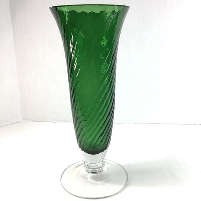 LSA Blown Art Vase Emerald Green Footed Swirl Art Glass Flower Vase 14''x5''