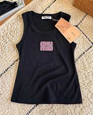Damen Trägershirt schwarz Ripp Strass-Logo R...