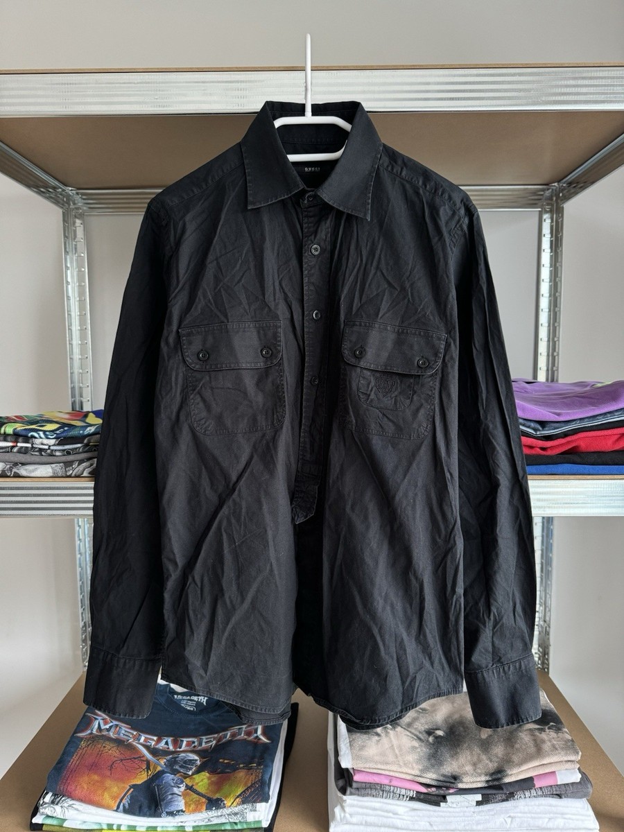 VINTAGE GUCCI MILITARY ARMY STYLE POCKET SHIRT BUTTON UP L/S MENS LUXURY  SIZE M