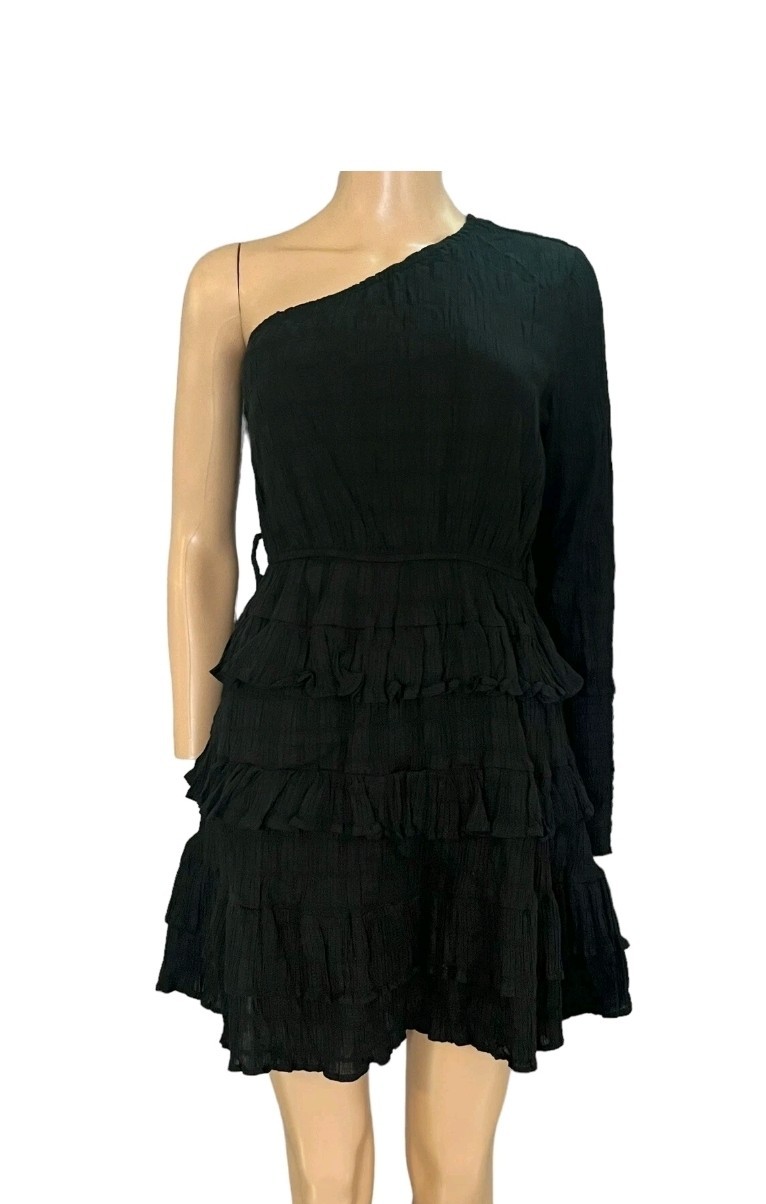 Hello Molly Dance The Night Away Dress Women's 8 One Shoulder Mini Black
