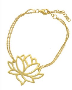 Authentic Gold Tone Yellow Gold Plated Cable Chain Lotus Flower Charm Pendant Necklace
