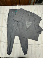 FIGS Technical Collection Gray Scrub Set V-Neck Top XS Pants XXS Elastic
