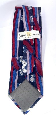 VTG Pierre Balmain CoutureTie Mens Red Blue Gray Violet Abstract Print 100%Silk