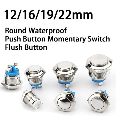 Metal 12/16/19/22mm Round Waterproof Push Button Momentary Switch Flush Button