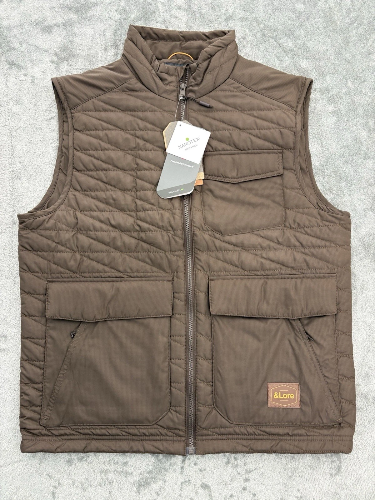 &Lore By Tahoe River Vest Mens Medium Brown Full Zip Primaloft Quilted Puffer image 1
