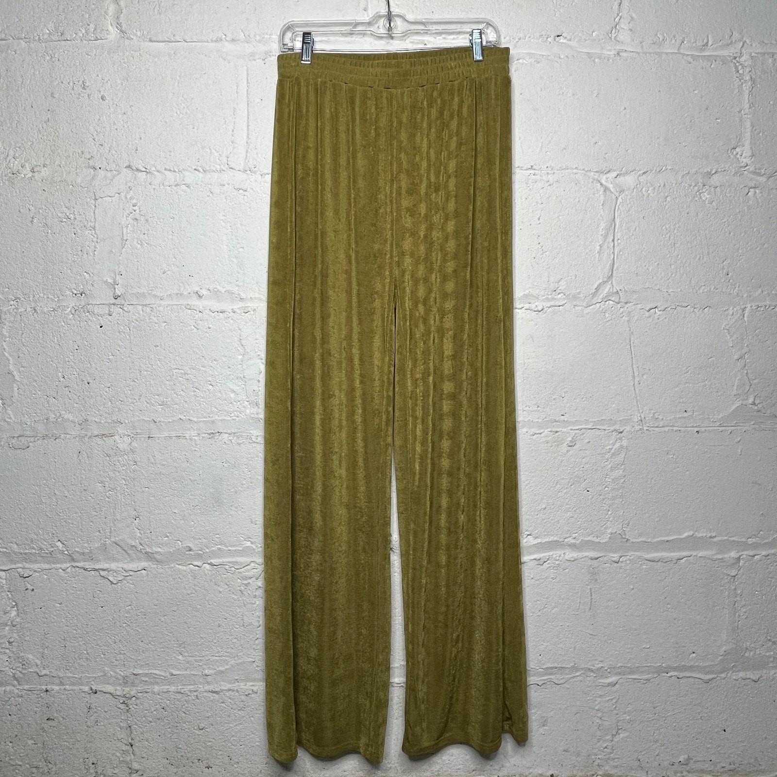 12th Tribe Womens Green Pleated Wide Leg Palazzo Pants Size Large Pull-On Comfort Fit