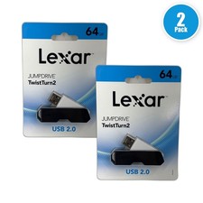 Lexar JumpDrive TwistTurn2 64GB USB 2.0 Flash Drive Sealed Pack of 2 New