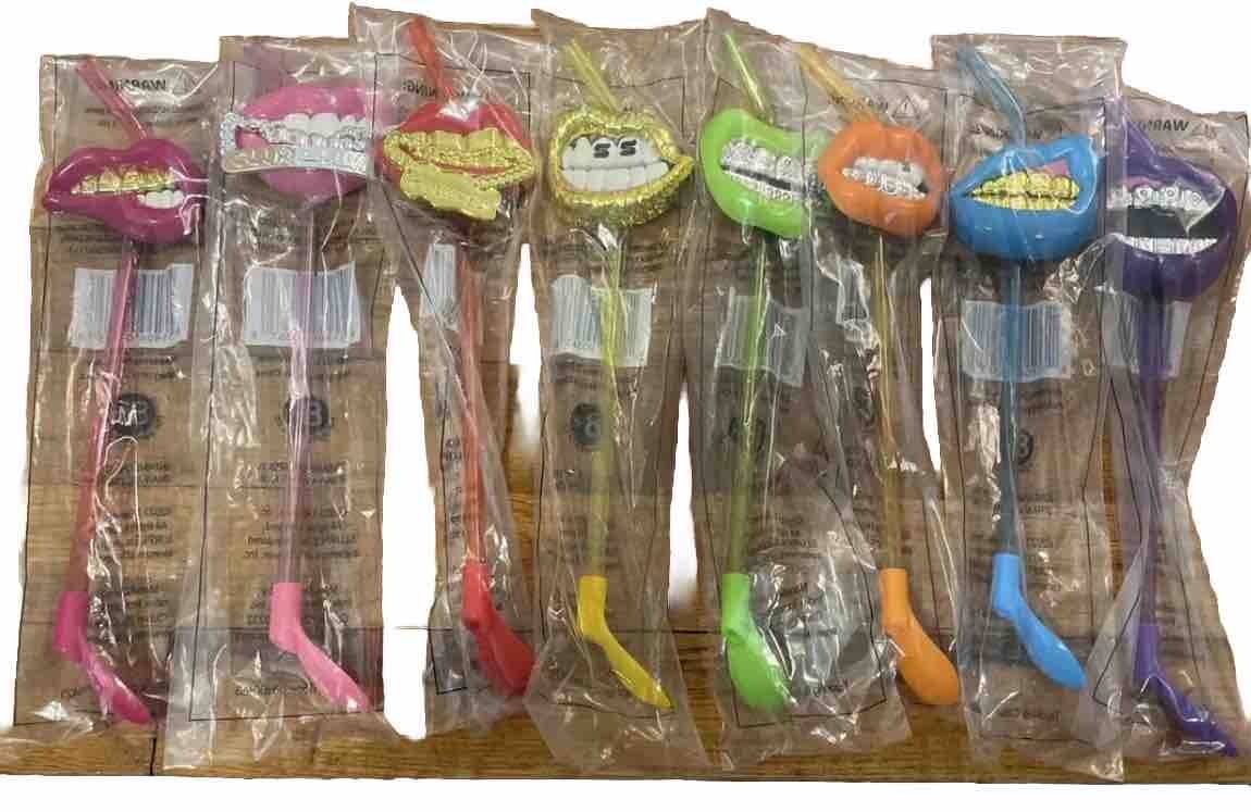 NEW!! 7Eleven Set of 8 Slurpee Straws Mouth Pop Grills Straws with