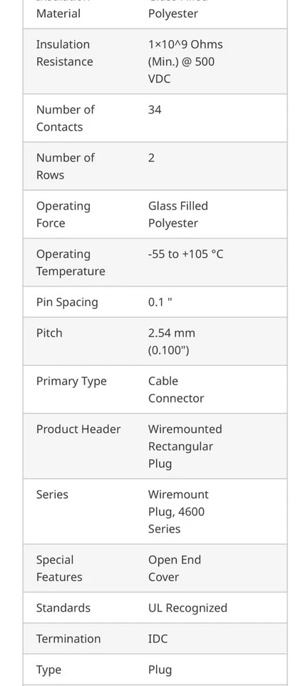 3M 4634-6000 Connector Plug, 34 Position, IDC 26-28AWG Stranded Or Solid, GOLD - Image 3 of 4