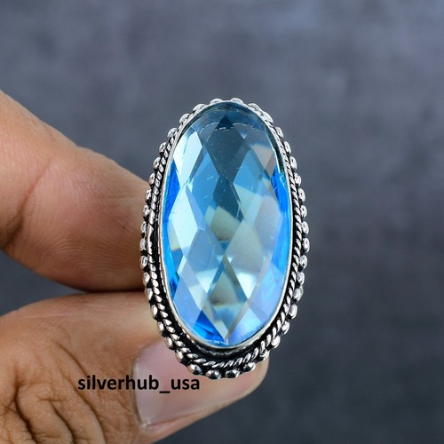 Blue Topaz Gemstone 925 Sterling Silver Handmade Ring Jewelry All Size ...