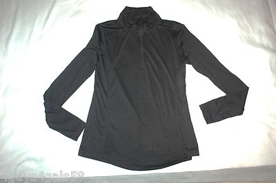 Womens Shirt L/S BLACK STRETCH TOP Semi Fitted HIGH NECK PULLOVER Zip Top M 8-10