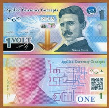 ACC, 1 Volt, 2013, Promotional / Advertising Polymer Note, Nikola Tesla no S/N