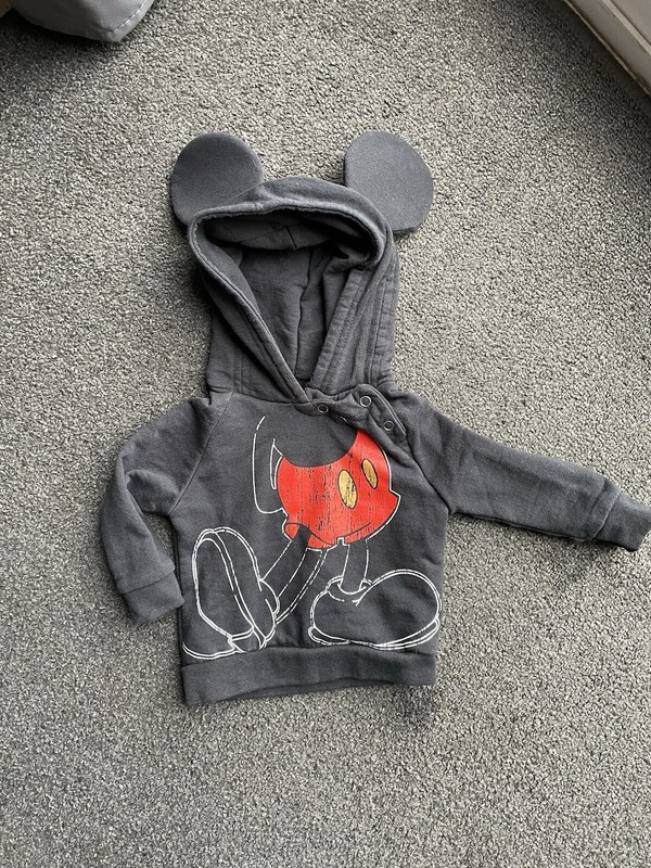 DISNEY PARKS Mickey Mouse 6 mo. Hoodie Ears Body Print Black Sweatshirt Baby