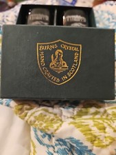 BURNS CRYSTAL  PAIR OF SHOT GLASSES THE OLD COURSE ST ANDREWS Souvenir Scotland
