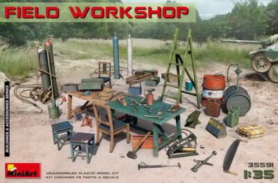 1/35 Field Workshop: Gas Cylinders, Ladders, Table, Buckets, Cart, Anvil, Beams