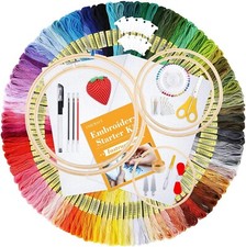 304 Pack Embroidery Kit, 200 Colors Threads, 5 Pcs Bamboo Embroidery Hoops, 2 Pc