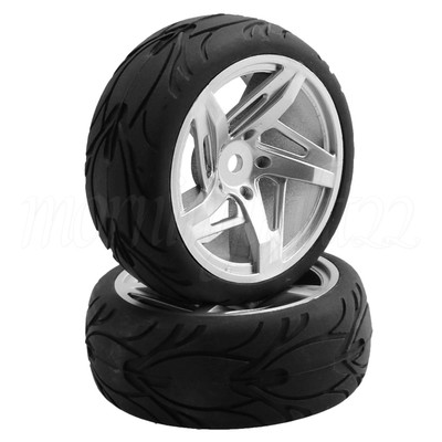 4x Flame Pattern Drift Tyres & 5 Spoke Wheel Rim for RC 1:10 On-Road Racing Car