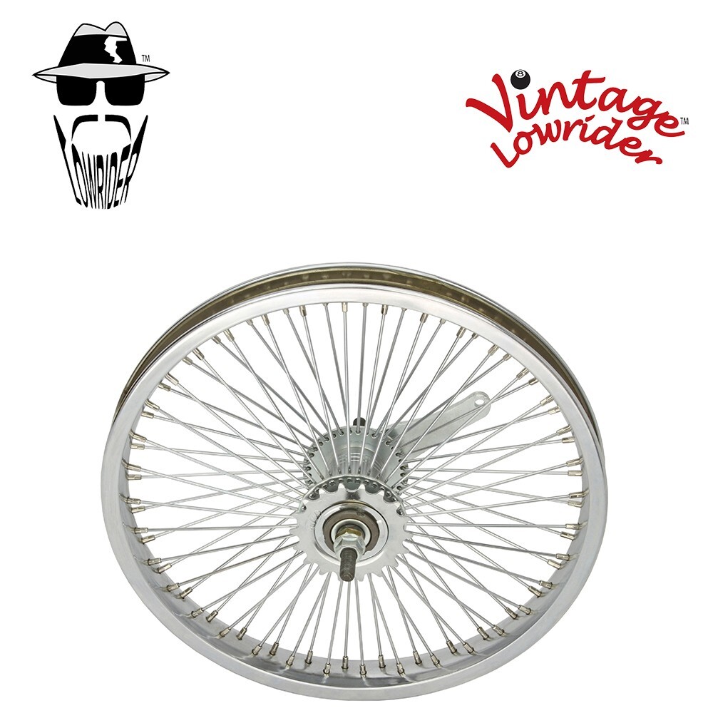 Vintage Lowrider Chrome 16 Inch Front Or Coaster Wheel 72 Spoke 14G 3/8 Axle.