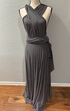 Lulu’s Tricks Of the Trade Gray Convertible Maxi Sleeveless Dress Tie Neck S NWT