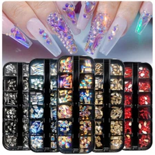 Nail Art Rhinestones Mix Flat Back Gems Glitter Crystals 3D Tips Decoration DIY