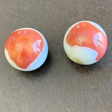 Rare Mint Akro Agate Popeye Corkscrew Red Heart White Green 3/4 Marble Pair