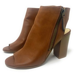 cognac peep toe booties