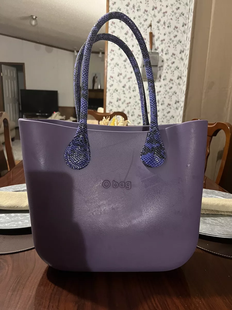 O Bag Gray Purple Handbag Made in Italy With Snake Print Handles. No Lining