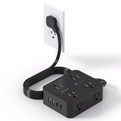 Power Strip Surge Protector 4USB 2USBC 5 Ft Cord 1080J Wall Mount 8 Outlets