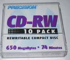 PRECISION CD-RW 10 PACK NEW 650 MB 74 MINUTES IN PROTECTIVE SLEEVE