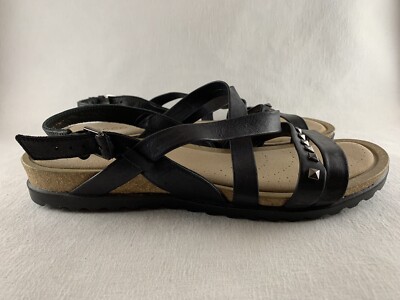 ECCO Women's EU 40 US 9/9.5 Dagmar Black Leather Strappy with Studs Sandals