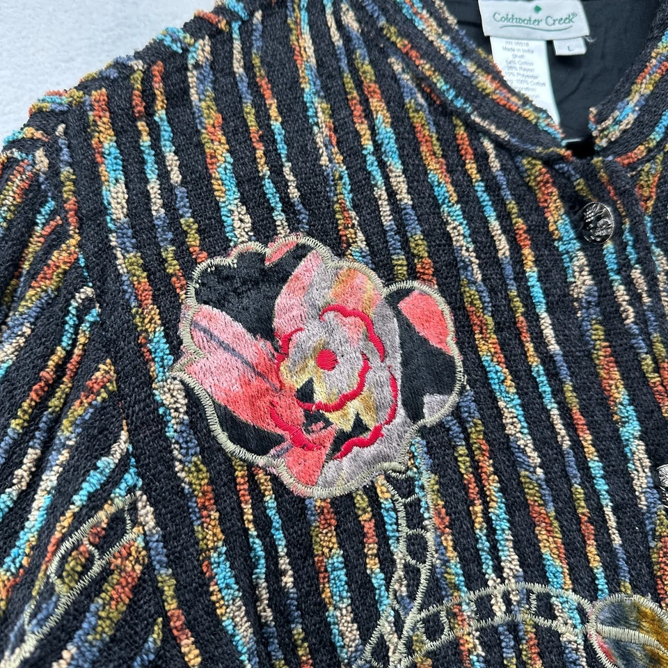 Chaqueta Coldwater Creek Negra Para Mujer L Terry Tela Bordada Gitana Hippie Boho Foto 4 de 4