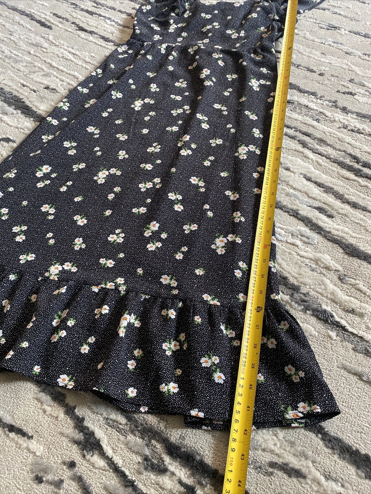 PALM ANGELS Abito donna Monteau nero floreale manica corta MIDI CottageCore a strati con volant