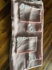 Beautiful Light Pink Linen Tablecloth And 4 Floral Edged Napkins 44 By 42