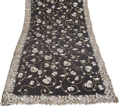 Sushila Vintage HEAVY Black Saree Sequins Zari Embellish Pure Georgette Sari Fab