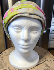 Vintage 1960s De Mura AMC Pleated Turban Hat Pink Green Psychedelic Floral Mod