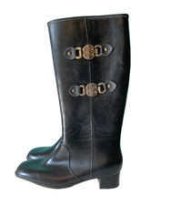 True Vintage 1970s Black Rubber Boots with Buckle Accents 10 W