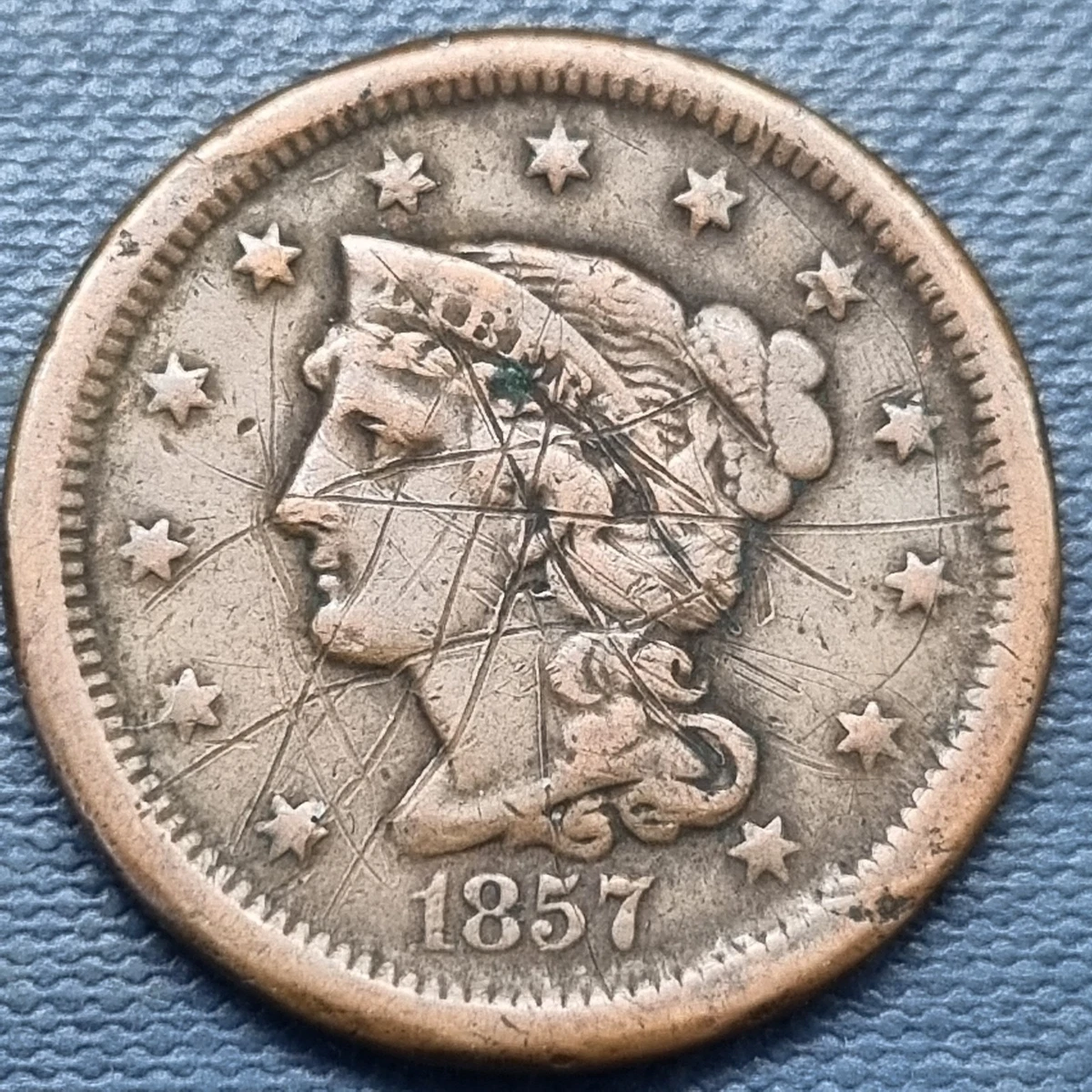Circulated Uncertified 1857 Year Braided Hair Large Cents (1839