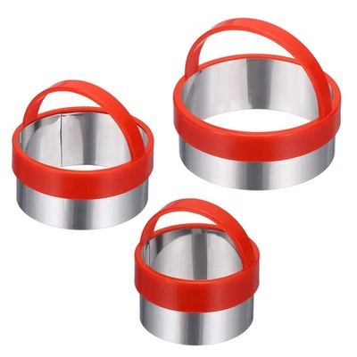 3-teiliges Sandwich-Ausstecher-Set, runde Keksformen mit Griff in Rot für Backen - Bild 1 von 4