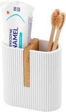 Matte White Toothbrush Holders Electric Toothbrush Holder for Bathrooms, Bamboo