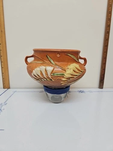 ROSEVILLE Pottery Vintage Freesia/Floral Patterned Hanging Planter/ Basket U.S.A