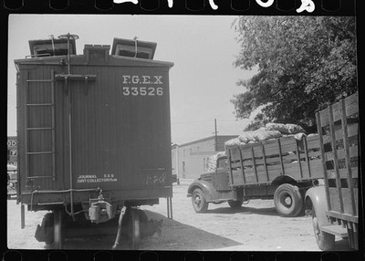 Photo:1930s Freight Train Boxcar Truck Loading Scene