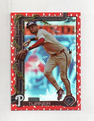 2025 Topps Trea Turner Red Holiday Lights Metallic 7/10 H90 Jersey # Phillies