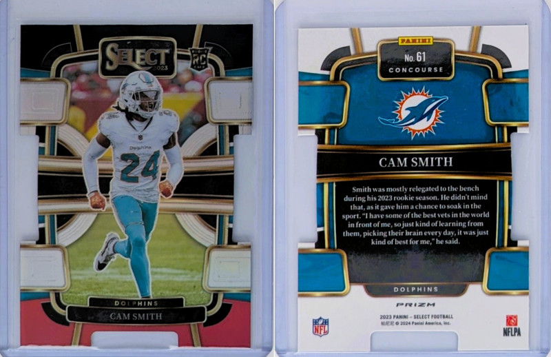 2023 Panini Select Cam Smith Concourse Red White & Black Die Cut RC Miami Fins