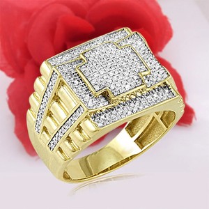 Authentic Tester Passing 10K Yellow Gold Plated 2Ct Certified Moissanite Men Pinky Ring