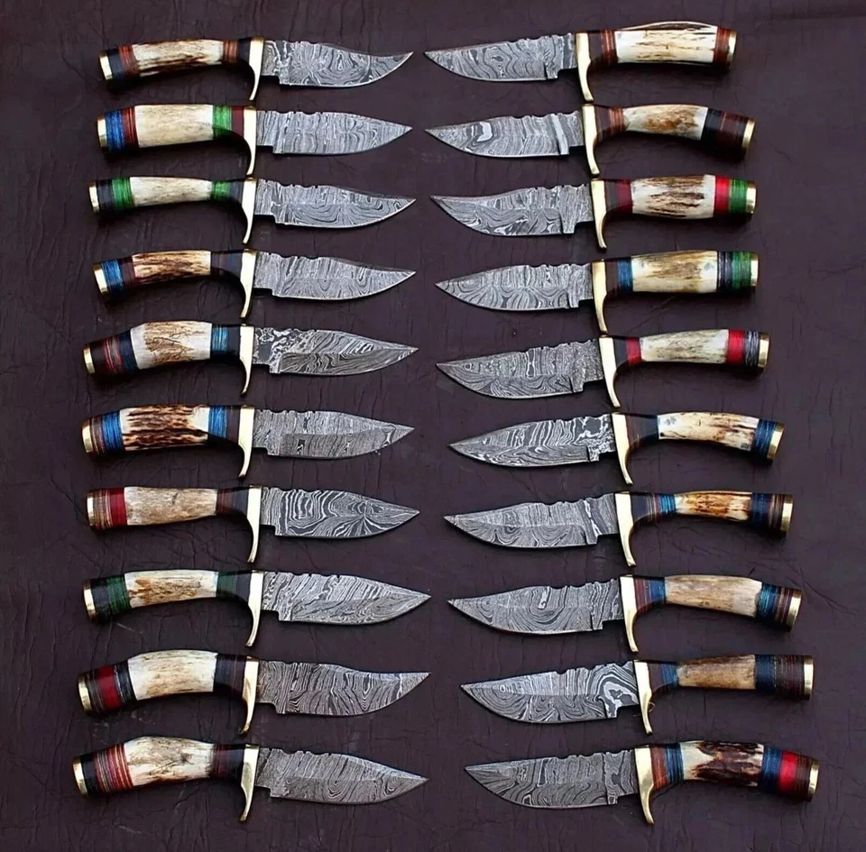 Lot of 20Pcs Custom Handmade Damascus Steel 6" Thick Stag Horn Knives W/Sheaths. - Image 4 of 4