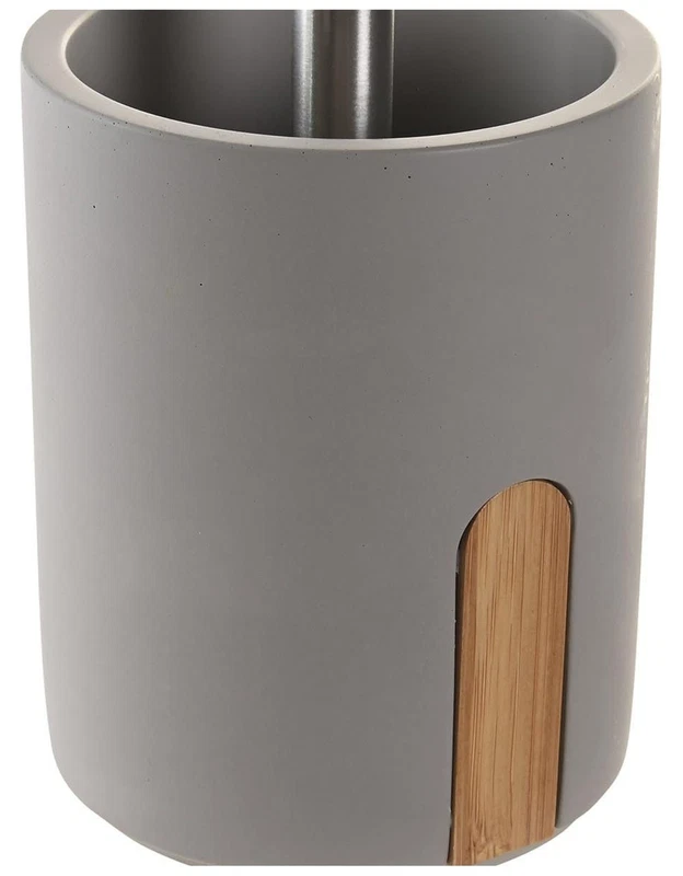 Scopino WC con Supporto Cemento Grigio Opaco e Bambù Spazzolone Bagno 36 cm, fotografia 4 di 9