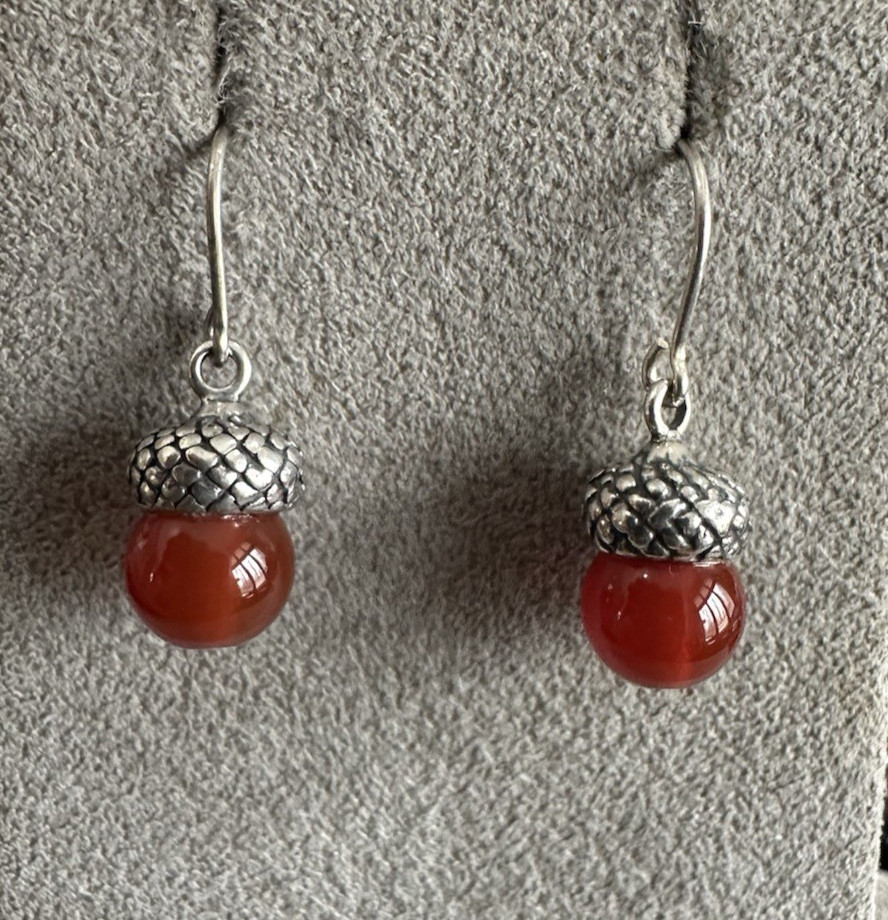Vintage Sterling Silver Carnelian Acorn Drop Earrings