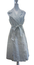 FINLEY Marni Sleeveless Shirt Midi Dress Natural White Blue Striped XS New