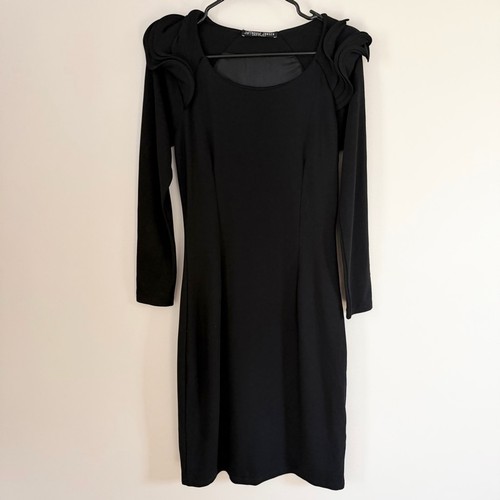 Juffrouw Jansen Amsterdam Black Knee Length Dress Ruffle Shoulder Size M