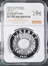 2025 P NGC PF70 American Liberty 1 OZ Silver Proof Medal - ANA First Day Issue 